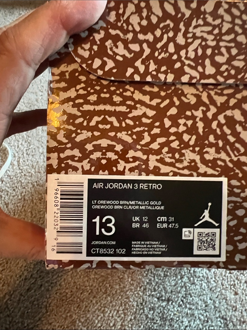Nwt air Jordan 3 retro “palomino” men’s size 13 - Picture 5 of 6